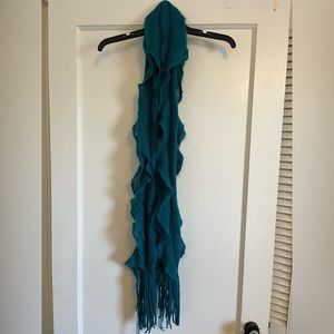 Teal ruffle knit scarf